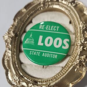 Green Re-Elect Loos Button Pin Vintage